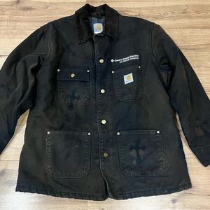 VTG Carhartt Jacket Mens Large Faded Black Canvas Blanket Lined Barn Chore Coat